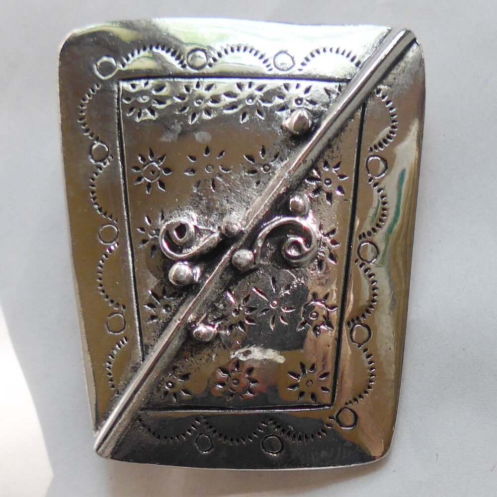 Rectangular Engraved Silver Toned Bolo Tie - image 1